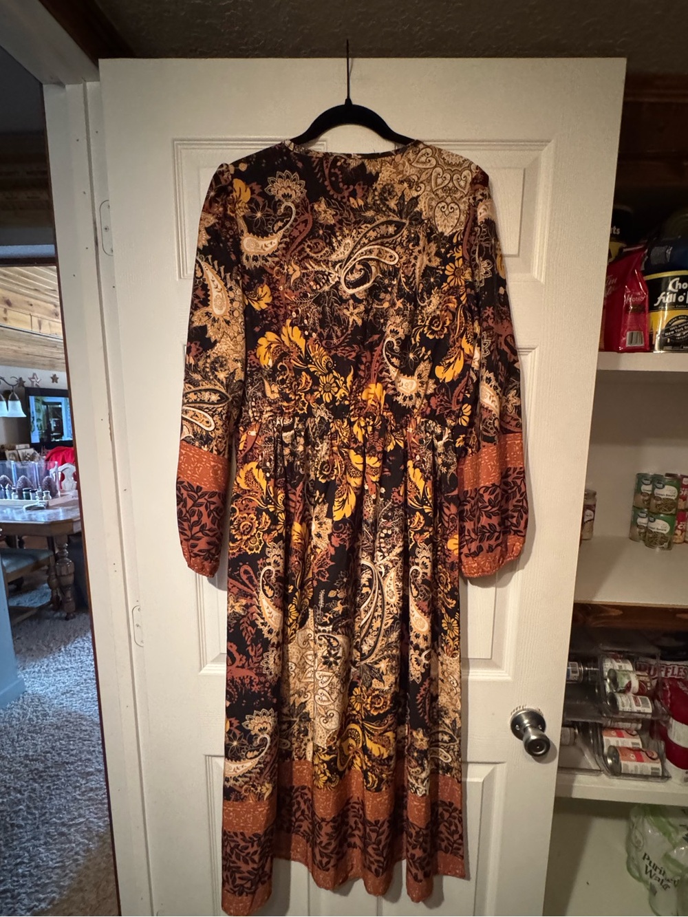 Rusty Dusty Sz XL Boho Paisley Patchwork Long Sleeve Maxi Dress in Rust & Black - Picture 7 of 9